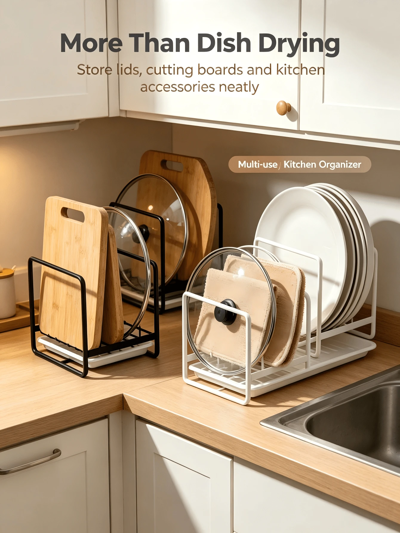 2 piezas Escurridor de platos de acero inoxidable ahorrador de espacio, organizador de almacenamiento multifuncional de cocina, sostiene platos, estante de almacenamiento de utensilios de cocina, adecuado para uso en la cocina, escurridor de platos, decoración de cocina, decoración del hogar de otoño, almacenamiento y organización de cocina