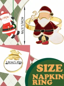 1-12pcs Red Black White Gold Santa Claus Napkin Rings, Cute Holiday ...