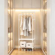 All-In-One Floor Standing Luggage, Shoe And Clothing Storage Rack, Vertical Coat Rack With High And Low Double Hanging Bars, Staggered Placement For Long And Short Garments, Side Hooks For Personal Items, Bottom Compartment Shoe Rack, Multifunctional Storage Rack For Bedroom And Entryway - Black and White - View 2