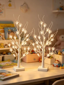 2pcs LED Snowflake Tree Light 24 Warm White Beads USB Battery Dual Power Supply Holiday Desktop Atmosphere Night Light Room Decor Birthday Gift Home Decoration Light - Warm white light - View 6