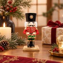1pc Classic Red Gold Drum Playing Nutcracker Soldier Resin Figurine, Christmas Tabletop Decor, Glossy Xmas Drummer Statue For Home Holiday Display - one-size - View 2