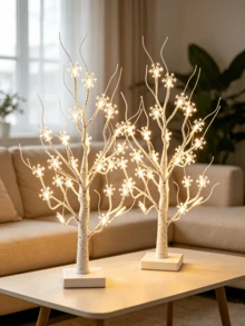 1PC/2pcs 24 Lights 60CM Snowflake Tree Lamp White Birch Tree Design LED Light USB & Battery Dual Power Warm Light Desktop Atmosphere Lamp Homestay Room Decoration Holiday Decorative Light - Warm White - View 12