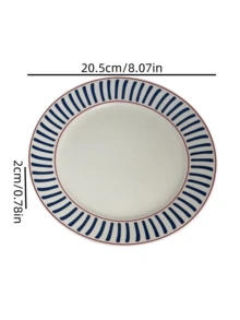 1pc Premium Line Ceramic Dinner Plate, Exquisite Western Pasta Plate, Dessert Cake Plate, Vegetable Salad Plate, Suitable For Home, Restaurant, Cafe, Dessert Shop, Gift, Party, Gathering - Blue - View 3