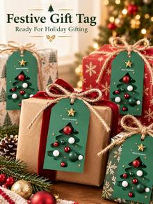 48pcs- Holiday Christmas Gift Tags With Jute Rope - Green Background, Perfect For Holiday Packaging Cards, Seasonal Greetings And Festive Decorations, Gift Wrapping Supplies Card - Multicolor - View 9
