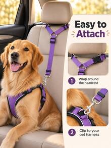 Modern Polyester Adjustable Pet Car Restraint Leash With Headrest Strap And Metal Swivel Clip, Vehicle Tether For Dogs And Cats, Suitable For Backseat Riding, Driving, Walking, Camping, Road Trips, Thanksgiving, Christmas, Autumn/Winter Travel Accessory - Multicolor - View 9