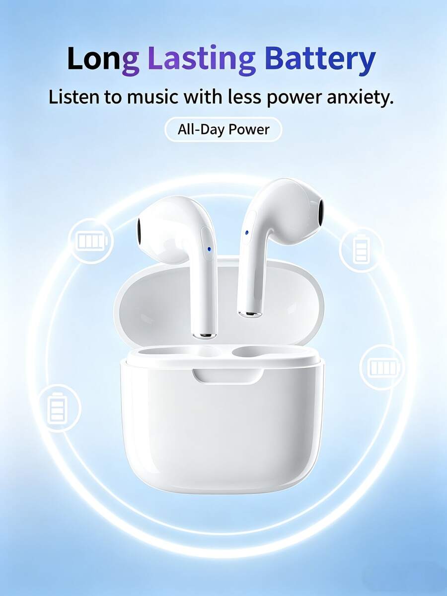 Wireless Earbuds, Bluetooth Earphones, Wireless Earbud Set, Earbuds – Stereo Noise Canceling, Bluetooth 5.3, High-Definition Sound Quality, Long Battery Life, Suitable For Music, Fitness, Travel, Compatible With Smart Devices - White - View 1