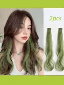 2 Packs Women's Green Highlighted Hair Extensions, Invisible Realistic Long Hair, Trimmable Length - Green - View 1