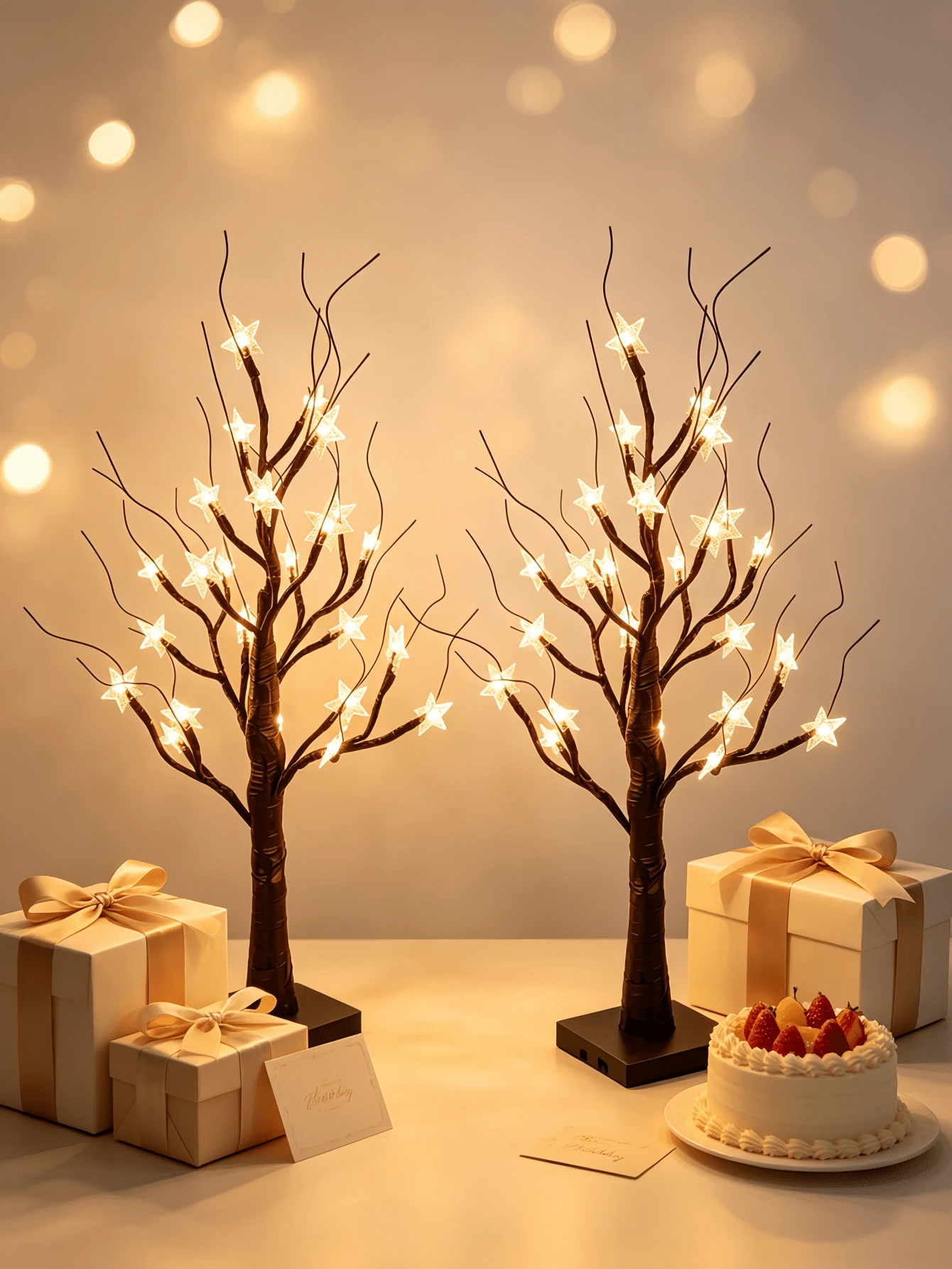 1PC/2pcs 60CM Pearlescent Brown Star Tree Light 24 LED Warm Light Tree Lamp USB And 3 AA Battery Box Dual Power Supply Desktop Atmosphere Night Light Bedroom Party Decoration Ornament Lamp - Warm White - View 1