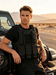 Outdoor Tactical Vest - Multi-Functional Protective Tactical Vest, Oxford Fabric With MOLLE System, Adjustable Shoulder Straps And Waistband, Breathable Mesh Back, Quick Release Buckle, Bulletproof Plate Design And Multiple Practical Pockets; Lightweight With Reflective Ribbon Pendant, Bicycle Reflective Pendant, Heart-Shaped Safety Pendant, Black Small Bag, Chest Rig Suitable For Hiking, Climbing, Soft Air, Paintball, Military Training, Security And Search And Rescue; Unisex, Valentine's Day Gift - Multicolor - View 2