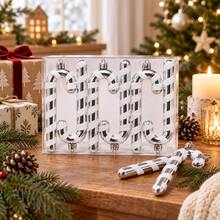 6Pcs Silver White Striped Candy Cane Christmas Ornaments Set, Glossy ...