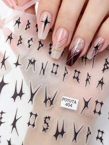 1pc Dark Floral English Letter Nail Stickers, Self-Adhesive Disposable New Technology Nail Decoration, Asymmetrical Shape, Gothic Style, Suitable For Daily Commute And Autumn Travel - Multicolor - View 2
