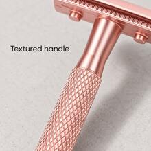 KEROPY Rose Gold Color Safety Razor Set With 10 Replacement Blades, Double Edge Manual Razor With Textured Handle For Women & Men - Multicolor - View 4