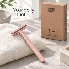 KEROPY Rose Gold Color Safety Razor Set With 10 Replacement Blades, Double Edge Manual Razor With Textured Handle For Women & Men - Multicolor - View 3
