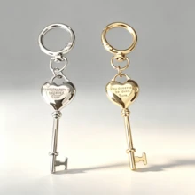 1pc Vintage Heart Key Shape Keychain, Gold & Silver Color Bag Pendant, Couple Small Gift - Multicolor - View 3
