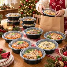 30 Sets Of 28-Ounce Round Meal-Preparation Food Storage Boxes, With Lid Plastic Lunch Boxes And Takeout Bowls, Reusable, Durable, Stackable, Suitable For Microwave Ovens / Dishwashers, Essential For Restaurants, Easter Parties, Weddings, Camping. - Black - View 7