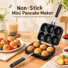 Smiling Face Filled Pancake Maker, 6-Cup Nonstick Stovetop Mold Pan With Hinged Double-Sided Design And Ergonomic Handle For Stuffed Pancakes, Takoyaki-Style Snacks, Mini Cakes And Homemade Treats - View 8