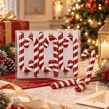 6Pcs Red White Striped Candy Cane Christmas Ornaments Set, Glitter Shiny Curved & Straight Cane Design, Xmas Tree Hanging Pendants Gift Box - one-size - View 7
