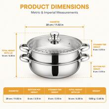28cm Stainless Steel Steamer With Glass Lid, 2-Layer Soup Pot And Steamer Set, Designed For Both Steaming And Boiling - View 10