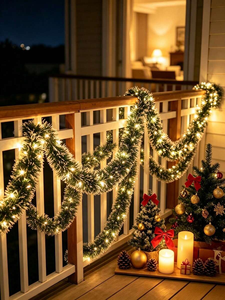 1 buah Garland Payet Jarum Pinus Hijau Tua Natal - Dipadukan dengan Rumbai Putih dan Strip Lampu LED, Ditenagai USB, 8 Mode Peredupan, Cocok untuk Dekorasi Pohon Natal Dalam Ruangan, Berlaku untuk Pesta Pernikahan, Liburan, Ulang Tahun, dan Lampu Hias Rumah - MultiWarna - View 1