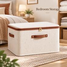Naturepeak Fabric Storage Box, Foldable Fabric Box With Lid, Suitable For Clothes, Toys, And Home Storage, Cotton And Linen Material, Bedroom Storage Organizer - rice - View 11