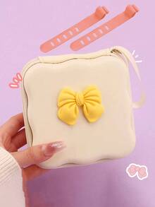 Cute Bow Decor Portable Storage Case With Wrist Strap, Multi-Purpose Soft Silicone Shell Mini Organizer Bag, Can Store Jewelry, Cosmetics, Coins, Sanitary Pads, Charging Cables And Hair Accessories - Multicolor - View 14