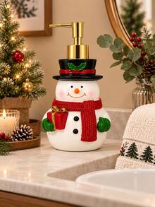 1pc Christmas Bathroom Soap Dispenser, Cute Snowman Refillable Hand Soap & Lotion Pump Bottle, Festive Vanity Sink Countertop Accessory, Holiday Bathroom Home Decoration - Multicolor - View 4