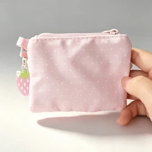 1pc Cute Strawberry Charm Coin Purse, Pink Polka Dot Mini Card Holder, Zipper Wallet For Girls - Multicolor - View 3