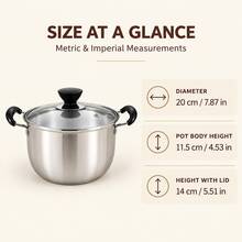 7.87in Stainless Steel Soup Pot With Glass Lid And Dual Side Handles, Cooking Pot For Soup, Noodles And Stew - View 6