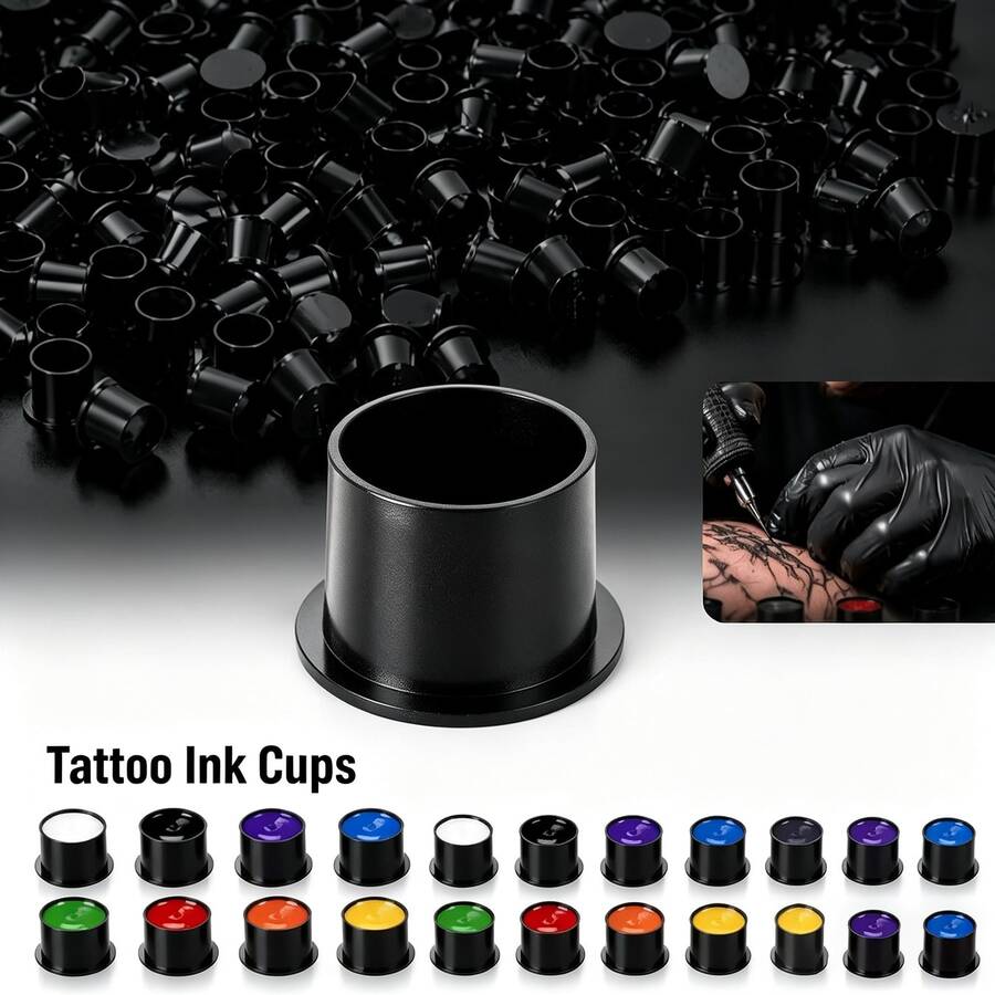 100/200/500/1000pcs Black Tattoo Ink Cup Lids (With Base), Disposable Tattoo Ink Cups, Tattoo Supplies Set - View 1