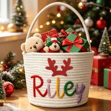 1pc Customized Handmade Embroidered Christmas Basket - Personalized Gift Basket, Party Storage Basket, Organizer Basket, Holiday Gift - Multicolor - View 35