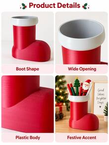 Tempat Pena Plastik Berbentuk Sepatu Bot Natal, Desain Mulut Lebar, Kotak Penyimpanan Meja Liburan, Cocok untuk Pena, Pensil, Kuas, Penggaris, dan Barang-Barang Kecil, Ember Penyimpanan Dekorasi Musim Dingin Pesta Natal Ruang Kerja Kantor, Belajar, Rumah - MultiWarna - View 5