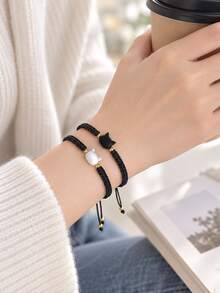 1 buah Gelang Anyaman Gaya dengan Liontin Kucing Hitam, Cocok Sebagai Hadiah untuk Pasangan dan Sahabat - 1 gelang - View 7