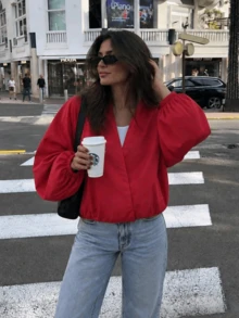 Women's Solid Color Casual Versatile Daily Long Sleeve Jacket - Red - View 2