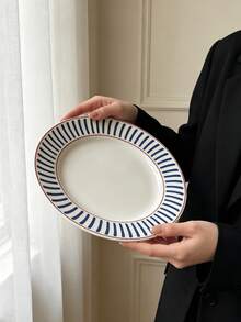 1pc Premium Line Ceramic Dinner Plate, Exquisite Western Pasta Plate, Dessert Cake Plate, Vegetable Salad Plate, Suitable For Home, Restaurant, Cafe, Dessert Shop, Gift, Party, Gathering - Blue - View 6