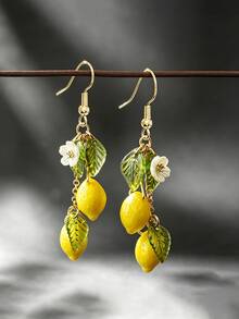 Resin Lemon & Raspberry Earrings, Lightweight Fruit-Shaped Earrings, Cute & Sweet, Pastoral Style Earrings, Best Choice For Birthday Gift - Multicolor - View 1