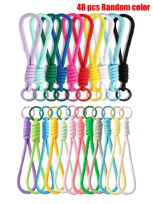 1/12/24/48PCS Striped Bohemian Polyester Fiber (Polyester) New Colorful Phone Lanyard, Handmade Braided Rope DIY Phone Case, Keychain, Water Bottle, Detachable Anti-Loss Rope - Lanyard - View 16