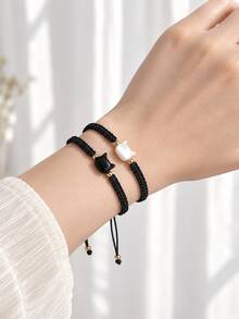1 buah Gelang Anyaman Gaya dengan Liontin Kucing Hitam, Cocok Sebagai Hadiah untuk Pasangan dan Sahabat - 1 gelang - View 3