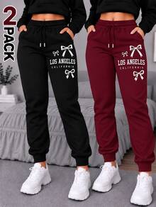 Women Sweatpants - Black and Burgundy - View 1
