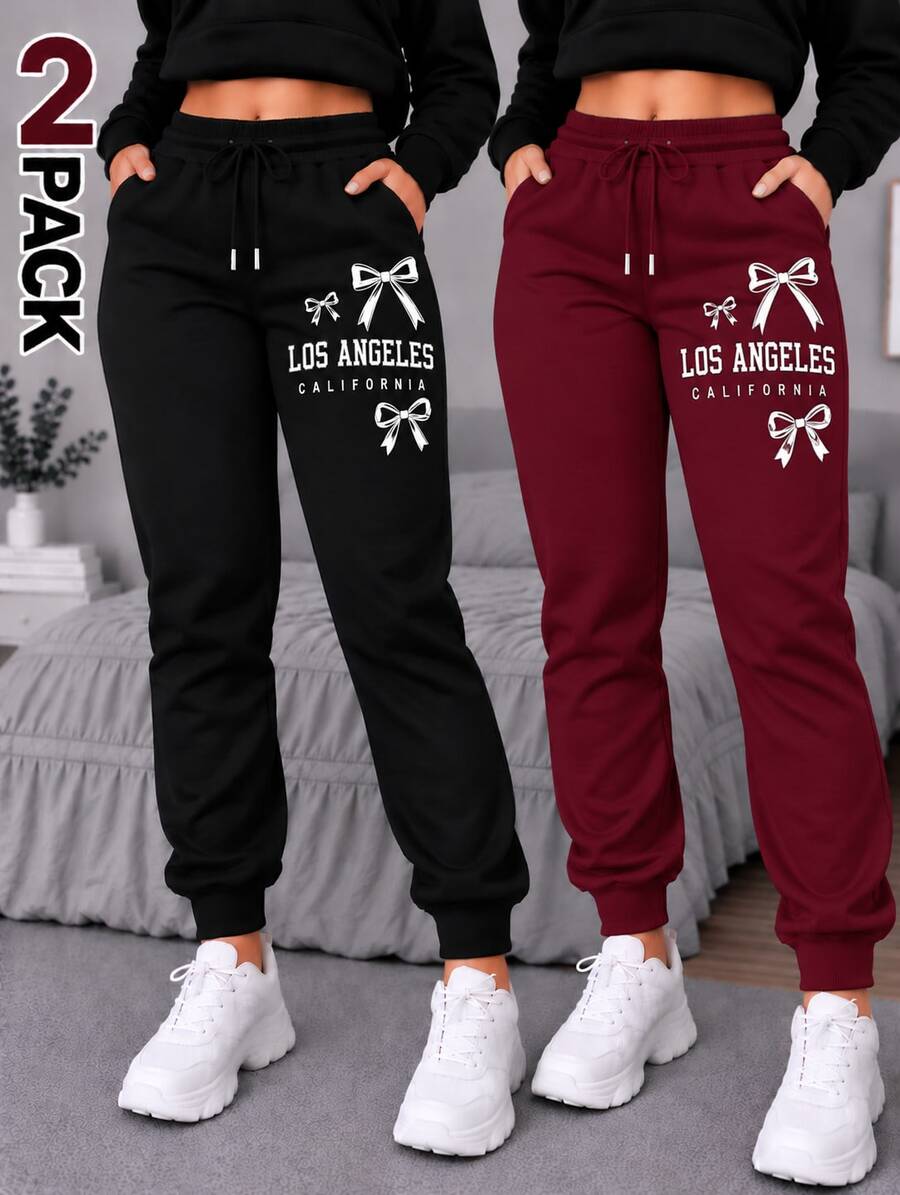 Women Sweatpants - Black and Burgundy - View 1