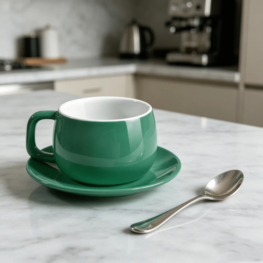 270 Ml Cyan Porcelain Coffee Cup With Saucer, Minimal‑Style Coffee Cup For Latte, Cappuccino And Tea - Cadet Blue - View 1