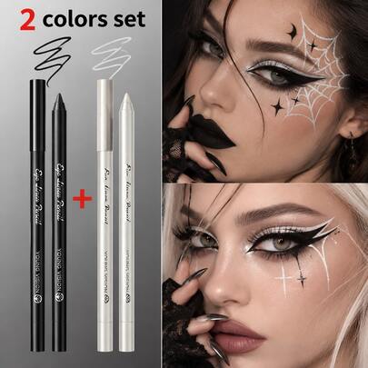 YOUNG VISION ปากกาเจลอายไลเนอร์สีดำและขาวสำหรับฮาโลวีน, อายไลเนอร์ครีมมุกสีสันประกาย, ปากกาอายไลเนอร์คู่สำหรับแต่งตาที่เน้นรูปทรงตาอย่างเรียบเนียน