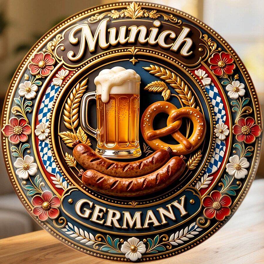 Munich Germany Fridge Magnet, A Bavarian Beer Garden Story Of Pretzels And Shared Kitchen Gatherings For All Metal Surfaces Throughout The Home - A - View 1