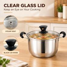 7.87in Stainless Steel Soup Pot With Glass Lid And Dual Side Handles, Cooking Pot For Soup, Noodles And Stew - View 3