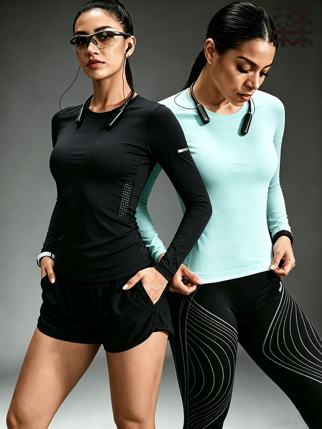 mulinsen Women's Long Sleeve Sports Top, Striped Moisture-Wicking Slim Fit, Outdoor Fitness Training - Black - View 1