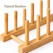 Naturepeak Kệ bát đĩa đa năng bằng tre, có thể đựng đĩa, bát, cốc, sách, nắp nồi, thớt, kệ phơi, kệ thoát nước, kệ lưu trữ sắp xếp, phù hợp cho tủ bếp (giữ khô ráo) - màu nâu - Xem 3