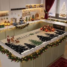 1pc Christmas Series Winter Forest Silhouette Pattern Printed Coffee Bar Mat, Drainage Mat, Coffee Machine Soft Bottom Diatomaceous Earth Drainage Mat, Soft Rubber Drainage Mat, Super Absorbent Wear-Resistant Dish Drying Mat, For Countertop Restaurant Kitchen Table Mat, Patio Dining Table Decor, Home Kitchen Supplies, Countertop Decor Mat - Multicolor - View 3