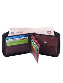 1pc Men Minimalist Horizontal Short Wallet, Multi-Function Card Holder Integrated Purse, Large Capacity Zipper Leather Billfold For Daily Use - Multicolor - View 3