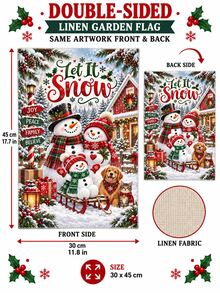 1pc Snowman Family Print Garden Flag, Rustic Linen Vertical Yard Banner With Let It Snow Slogan, Farmhouse Front Porch Outdoor Hanging Decor For Christmas Winter Holiday Entryway - A - View 15