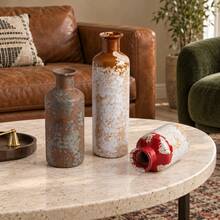 3pcs Mediterranean-Inspired Ceramic Vase Set, Red & Caramel Accents With Cream And Earth-Tone Finishes, Decorative Flower Vases For Dining Table & Living Room Shelf - 3pcs - View 3