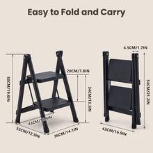 2-Step Folding Ladder, Lightweight Design, Anti-Slip Steps & Feet, 150kg Max Capacity, 4.9cm Folded Thickness, Black - Black - View 2